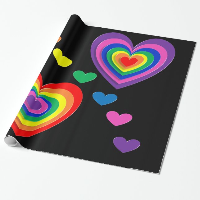 Rainbow-Herz-Packpapier Geschenkpapier (Ungerollt)