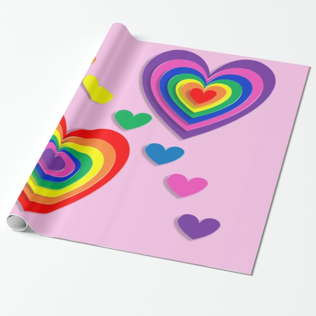 Rainbow-Herz-Packpapier Geschenkpapier (Ungerollt)