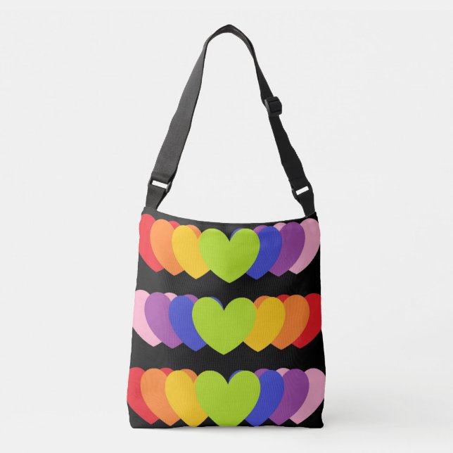 Rainbow-Herz-Print-Cross-Body-Bag oder Totbeutel Tragetaschen Mit Langen Trägern (Vorderseite)