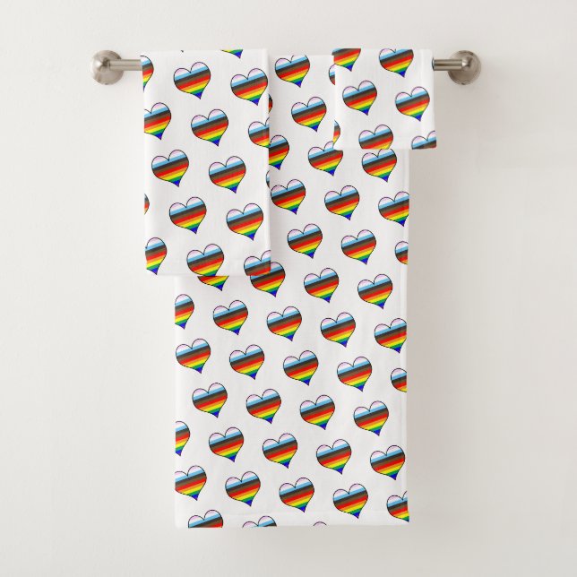 Rainbow Herzdesign Pattern Badetuch Set (Insitu)