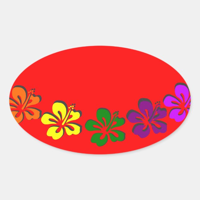 Rainbow Hibiskus Blume Ovaler Aufkleber (Vorderseite)