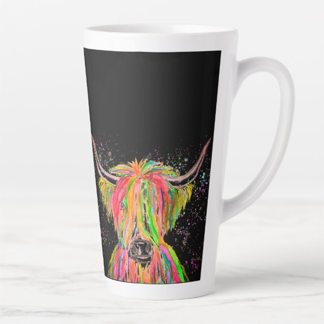 Rainbow Highland Kuh Aquarellon Natur Zuchtbetrieb Milchtasse (Rechts)