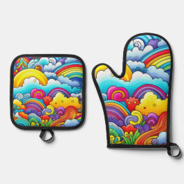 Rainbow-Hintergründe Ofenhandschuh & Topflappen-Set