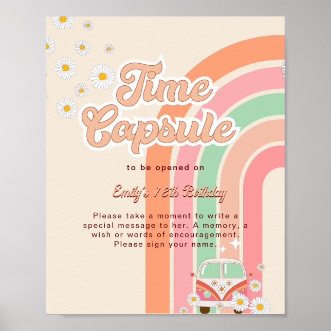 Rainbow Hippie 70's 1st birthday Time Capsule Sign Poster (Vorne)