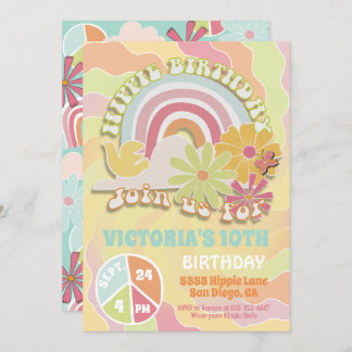 Rainbow Hippie Birthday Party Einladung