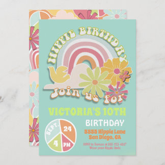 Rainbow Hippie Birthday Party Einladung