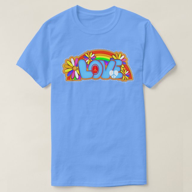 Rainbow Hippie Liebe Typografie T-Shirt (Design vorne)