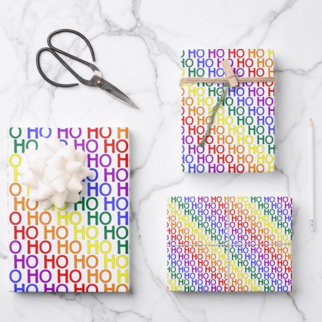 Rainbow Ho Ho Ho Muster Wrapping Paper Set Geschenkpapier Set (Vorderseite)