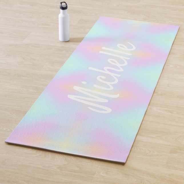 Rainbow Holograph Ombre Pink Blue Name Script Yogamatte (Beispiel)