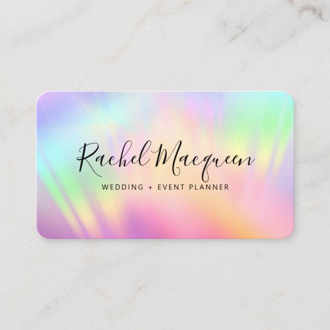 Rainbow Holographic Iridescent Unicorage Script Visitenkarte (Vorderseite)