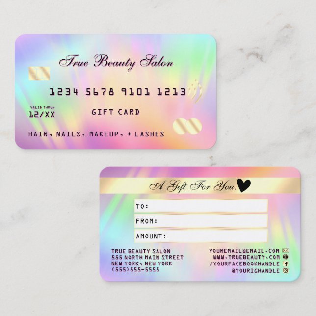 Rainbow Holographic Iridescent Unicorn Gift Card Visitenkarte (Vorne/Hinten)