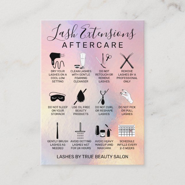 Rainbow Holographic Lash Extensions Aftercare Icon Visitenkarte (Vorderseite)