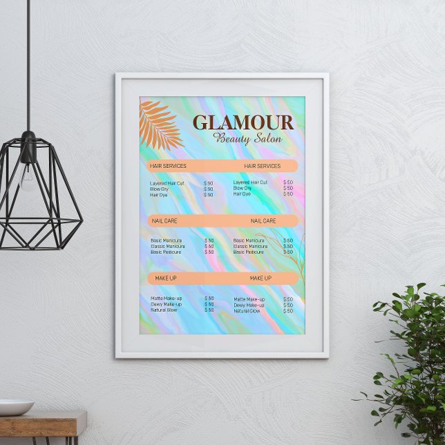 Rainbow Holographic Nail Tech Preisliste Poster (Rainbow Holographic Nail Tech Price List Poster)