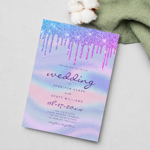 Rainbow Holographic Pink Glitzer Tropfens Wedding Einladung