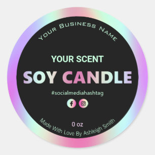 Rainbow Holographic Soy Candle Labels Runder Aufkleber
