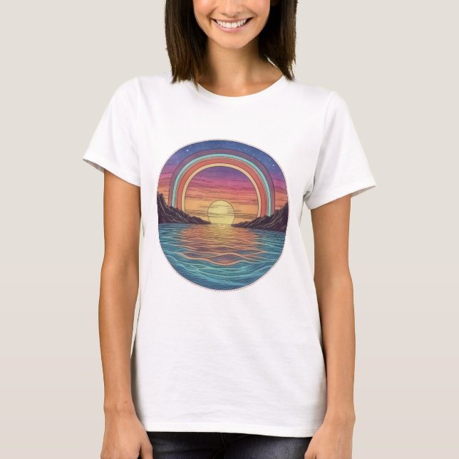 Rainbow Horizons: Serene Sunset Art T-Shirt (Vorderseite)