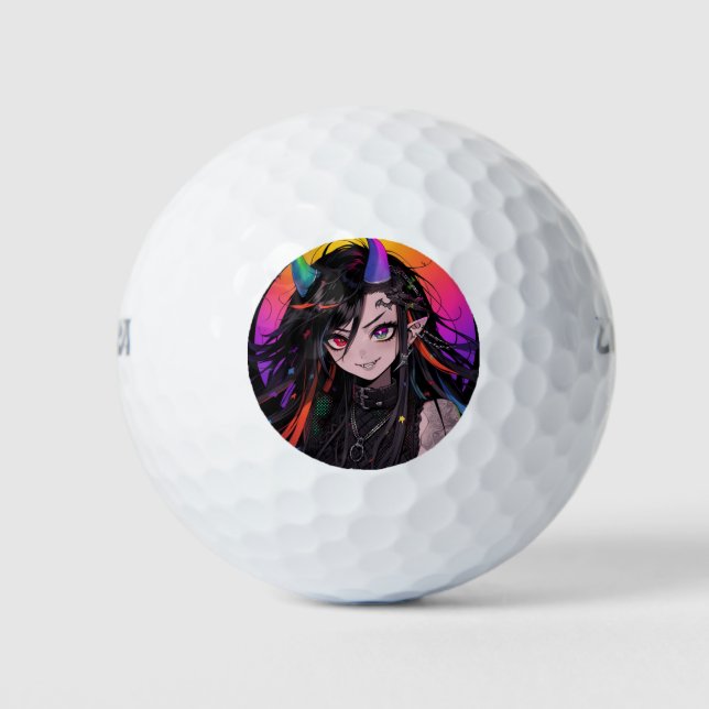 Rainbow Horned Goth Punk Anime Girl Golfball (Vorderseite)