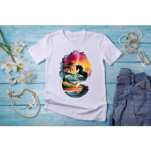 Rainbow Horse Art mit Sonnenuntergang Landschaft T-Shirt