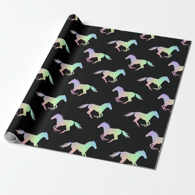 Rainbow Horse Silhouette Black Geschenkpapier (Ungerollt)