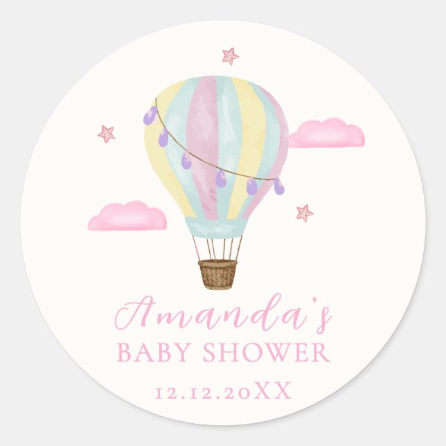 Rainbow Hot Air Ballon Cloud Star Baby Dusche Runder Aufkleber (Vorderseite)