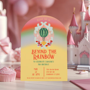 Rainbow Hot Air Ballon Kindergeburtstag Einladung
