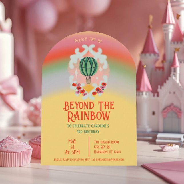 Rainbow Hot Air Ballon Kindergeburtstag Einladung (Von Creator hochgeladen)