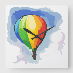 Rainbow Hot Air Balloon Quadratische Wanduhr