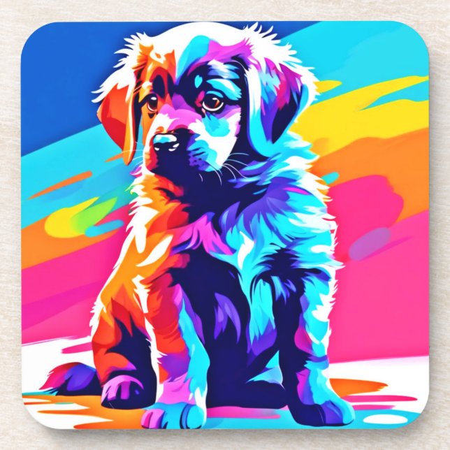 Rainbow Hued Dog Art Getränkeuntersetzer (Vorderseite)