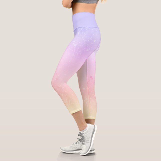 Rainbow Hued Pastel Gradient Starry Galaxy Yoga Capri Leggings (Links)