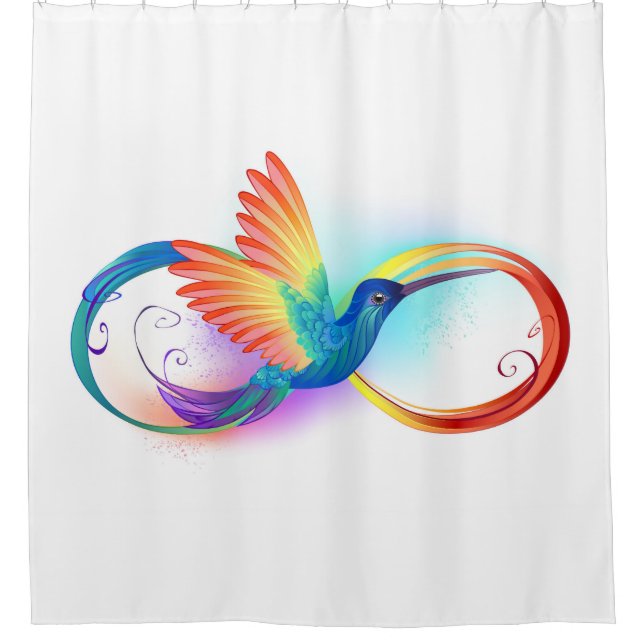Rainbow Hummingbird mit dem Symbol Unendlichkeit Duschvorhang (Vorderseite)