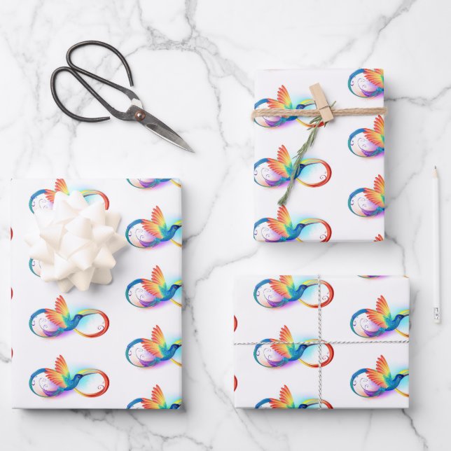 Rainbow Hummingbird mit dem Symbol Unendlichkeit Geschenkpapier Set (Vorderseite)