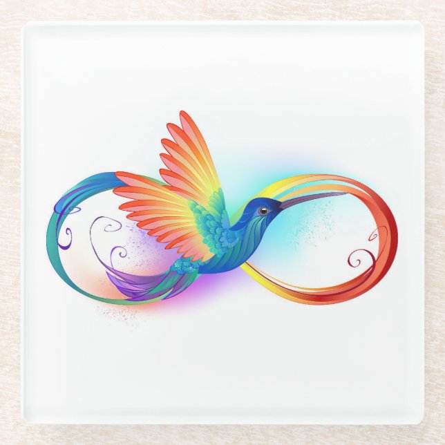 Rainbow Hummingbird mit dem Symbol Unendlichkeit Glasuntersetzer (Vorderseite)