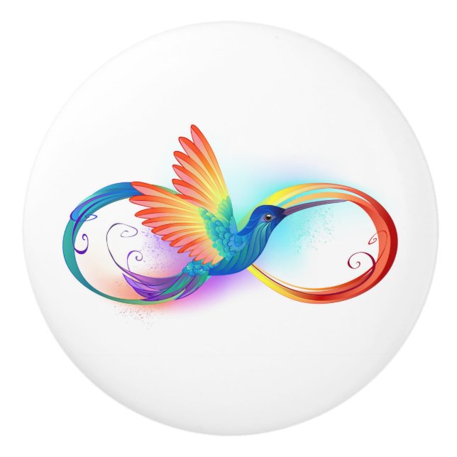 Rainbow Hummingbird mit dem Symbol Unendlichkeit Keramikknauf (Vorderseite)