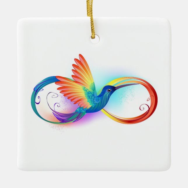 Rainbow Hummingbird mit dem Symbol Unendlichkeit Keramikornament (Vorderseite)