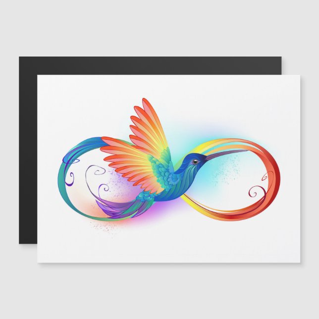 Rainbow Hummingbird mit dem Symbol Unendlichkeit Magneteinladung (Vorne/Hinten)