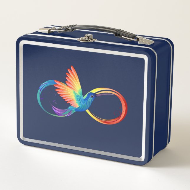 Rainbow Hummingbird mit dem Symbol Unendlichkeit Metall Brotdose (Vorderseite)