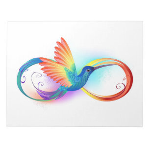 Rainbow Hummingbird mit dem Symbol Unendlichkeit Notizblock