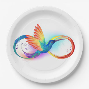 Rainbow Hummingbird mit dem Symbol Unendlichkeit Pappteller