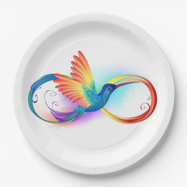 Rainbow Hummingbird mit dem Symbol Unendlichkeit Pappteller (Vorderseite)