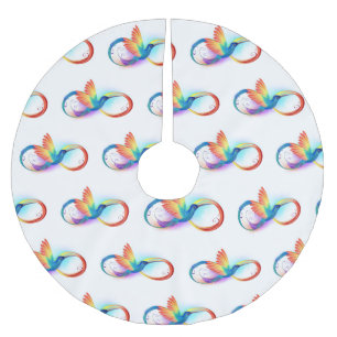 Rainbow Hummingbird mit dem Symbol Unendlichkeit Polyester Weihnachtsbaumdecke