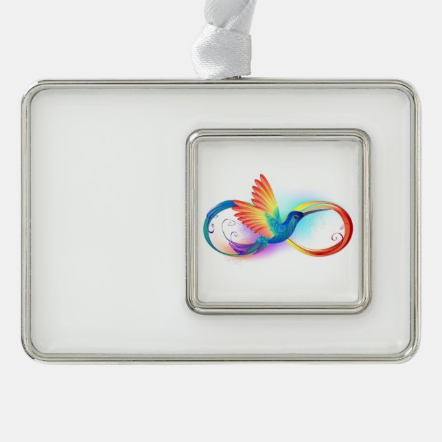 Rainbow Hummingbird mit dem Symbol Unendlichkeit Rahmen-Ornament Silber (Vorderseite)