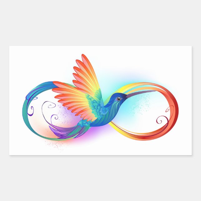 Rainbow Hummingbird mit dem Symbol Unendlichkeit Rechteckiger Aufkleber (Vorderseite)