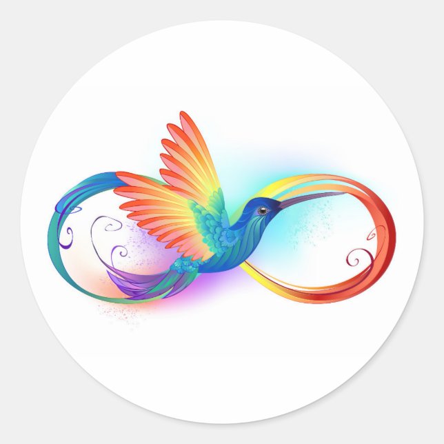 Rainbow Hummingbird mit dem Symbol Unendlichkeit Runder Aufkleber (Vorderseite)