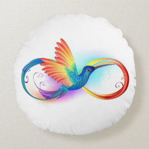 Rainbow Hummingbird mit dem Symbol Unendlichkeit Rundes Kissen