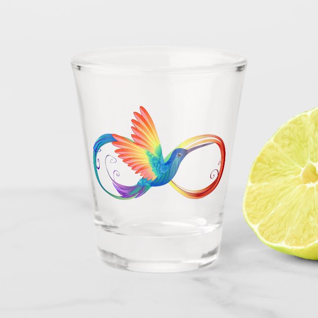 Rainbow Hummingbird mit dem Symbol Unendlichkeit Schnapsglas (Vorderseite)