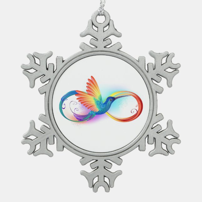 Rainbow Hummingbird mit dem Symbol Unendlichkeit Schneeflocken Zinn-Ornament (Vorderseite)