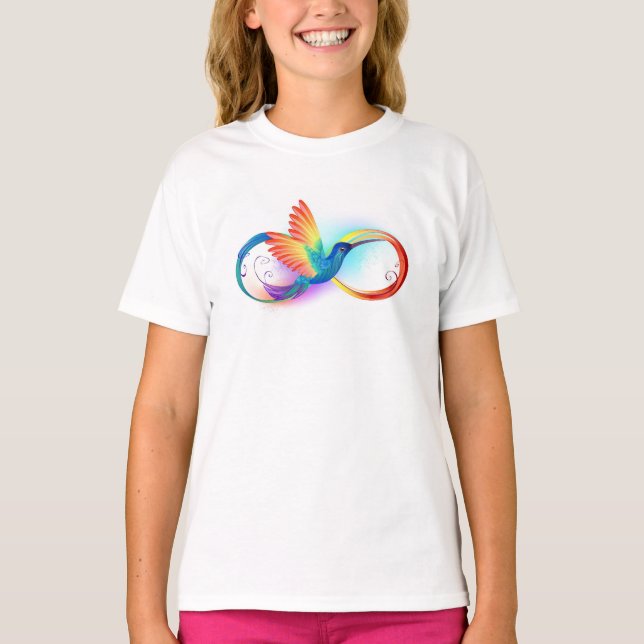 Rainbow Hummingbird mit dem Symbol Unendlichkeit T-Shirt (Vorderseite)