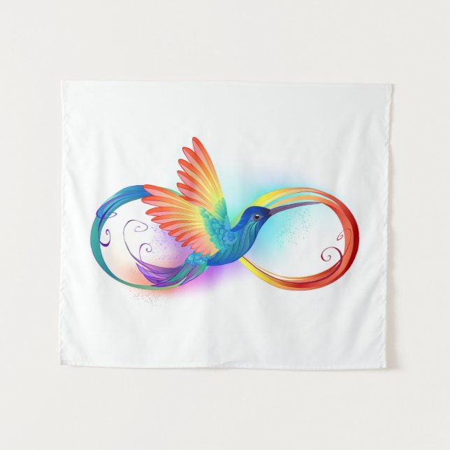 Rainbow Hummingbird mit dem Symbol Unendlichkeit Wandteppich (Vorderseite (Horizontal))