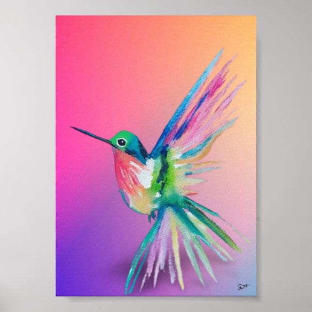 Rainbow Hummingbird Premium Leinwand Poster (12x18 (Vorne)