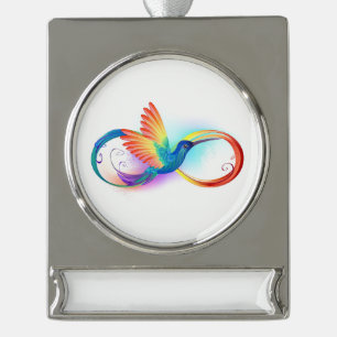 Rainbow Hummingbird with Infinity symbol Banner-Ornament Silber